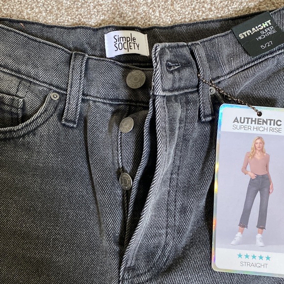 SIMPLE SOCIETY Women’s Straight Super High Rise Distressed Hem Denim Jeans 27 - Picture 8 of 14